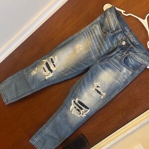 American Eagle Outfitters Blue Distressed Ankle Jeans